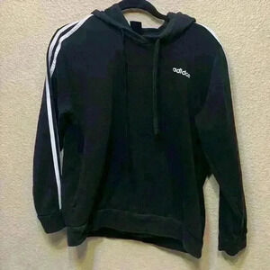 Black Adidas hooded sweatshirt sz L athletic athleisure activewear * faded